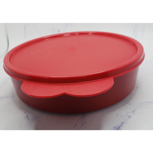 Tupperware 1405-27 Round Maroon Wonder Bowl With Red Butterfly Tab Lid 3131B-3 - Picture 2 of 12